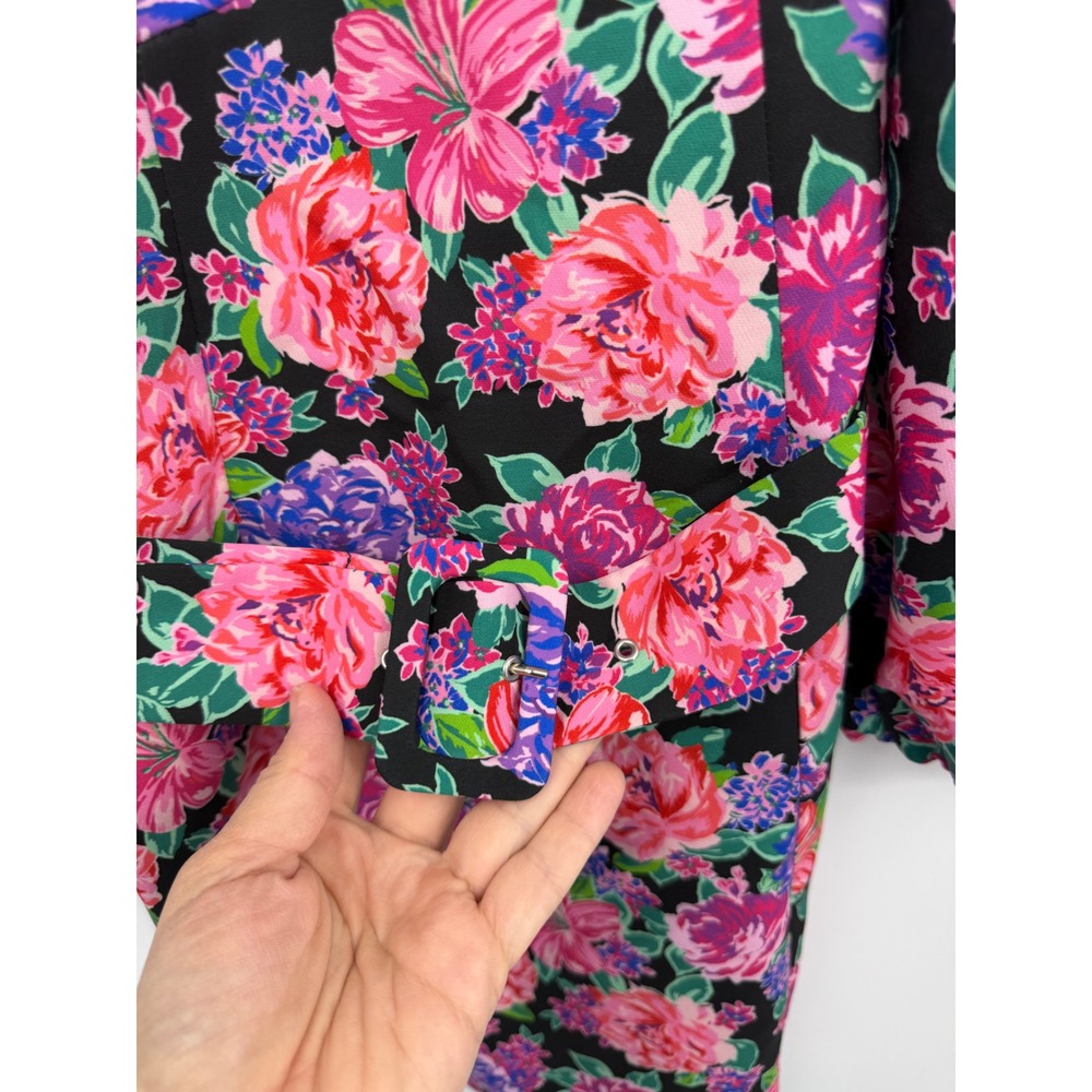 Zara Floral Belted Mini Dress Womens XS Black Pink Puff Sleeve 8812/546/050 - Picture 3 of 9